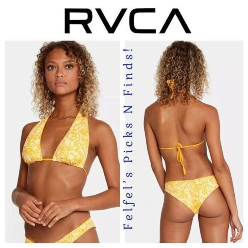 RVCA Forever Reversible Halter Tie Strap Bikini Top - Ambar, Size Small - Picture 2 of 10